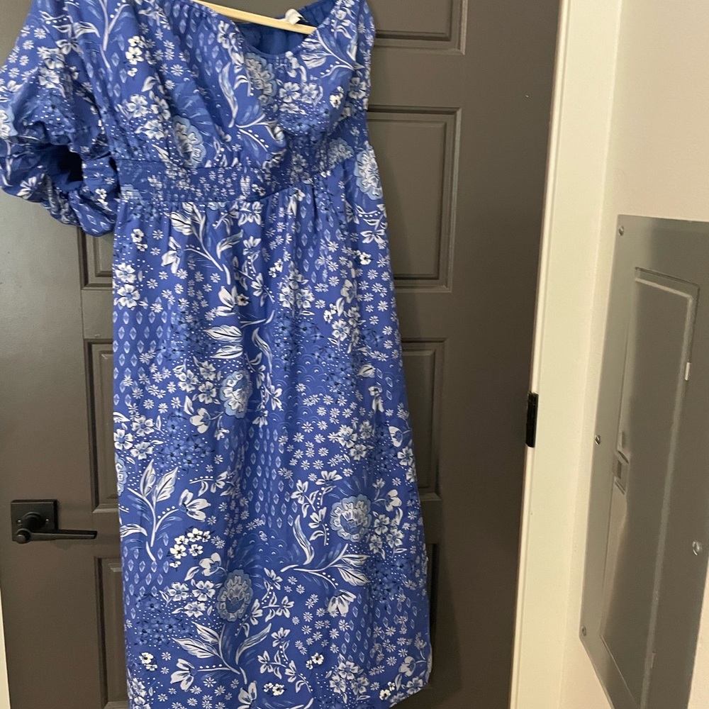 Sugarlips Blue Floral One Shoulder Dress